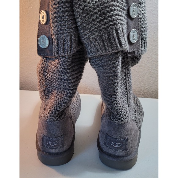 UGG Australia Women's Gray Knit Button Cardy Tall Boots Size 10. - Picture 13 of 13